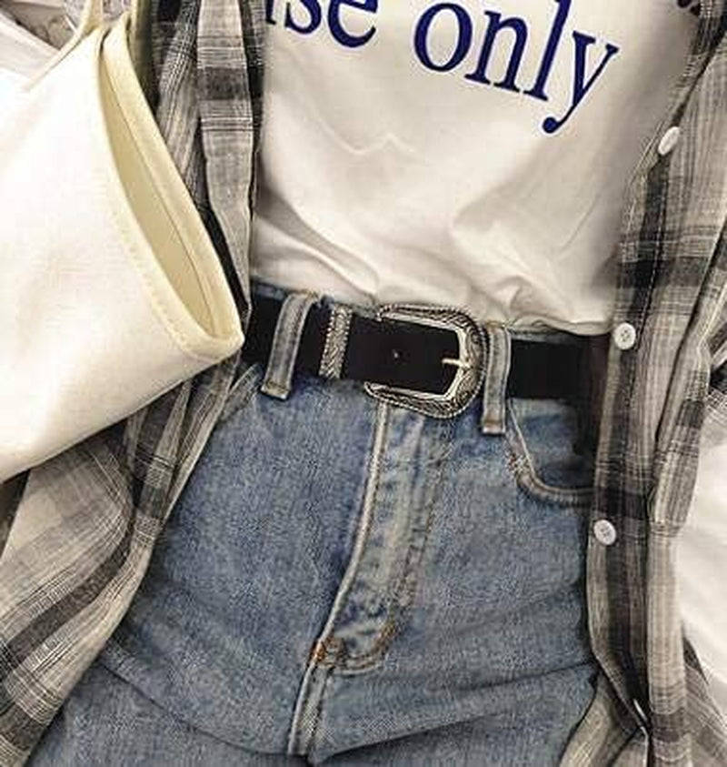 Western-Leather-Belts-Women Vintage Waist-Belts with Hollow Out Flower Buckle Apparel & Accessories > Clothing Accessories > Belts INOGIH   