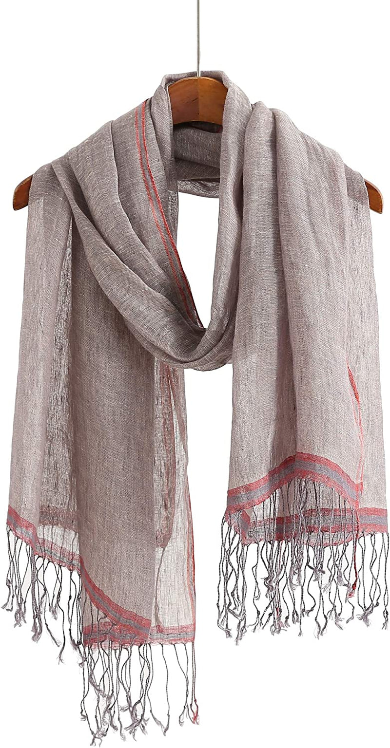 Jeelow Lightweight Summer Scarf Light Shawl Wrap Linen Feel Scarves for Men and Women Apparel & Accessories > Clothing Accessories > Scarves & Shawls Jeelow Khaki Red Lining  