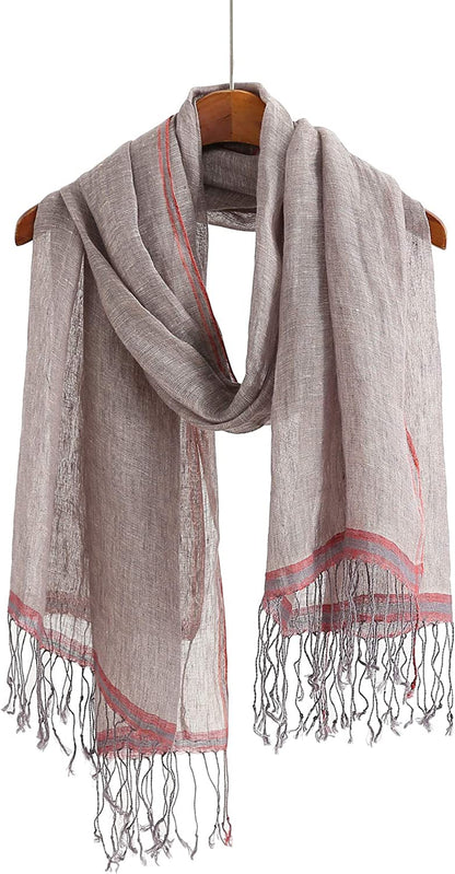 Jeelow Lightweight Summer Scarf Light Shawl Wrap Linen Feel Scarves for Men and Women Apparel & Accessories > Clothing Accessories > Scarves & Shawls Jeelow Khaki Red Lining  