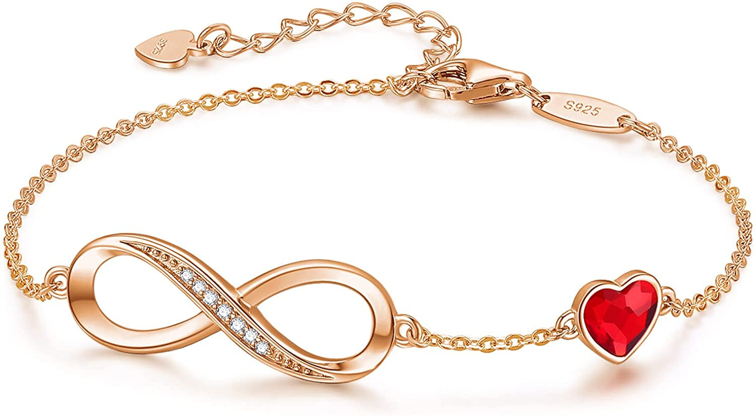 CDE Infinity Heart Symbol Charm Bracelet for Women Stainless Steel 925 Sterling Silver Adjustable Christmas Jewelry Gift Birthday Gifts for Women Mom Wife Girls Her Apparel & Accessories > Jewelry > Bracelets CDE Rose Gold-Red Sterling Silver 