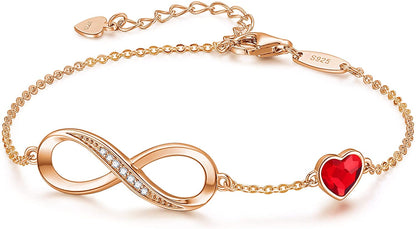 CDE Infinity Heart Symbol Charm Bracelet for Women Stainless Steel 925 Sterling Silver Adjustable Christmas Jewelry Gift Birthday Gifts for Women Mom Wife Girls Her Apparel & Accessories > Jewelry > Bracelets CDE Rose Gold-Red Sterling Silver 