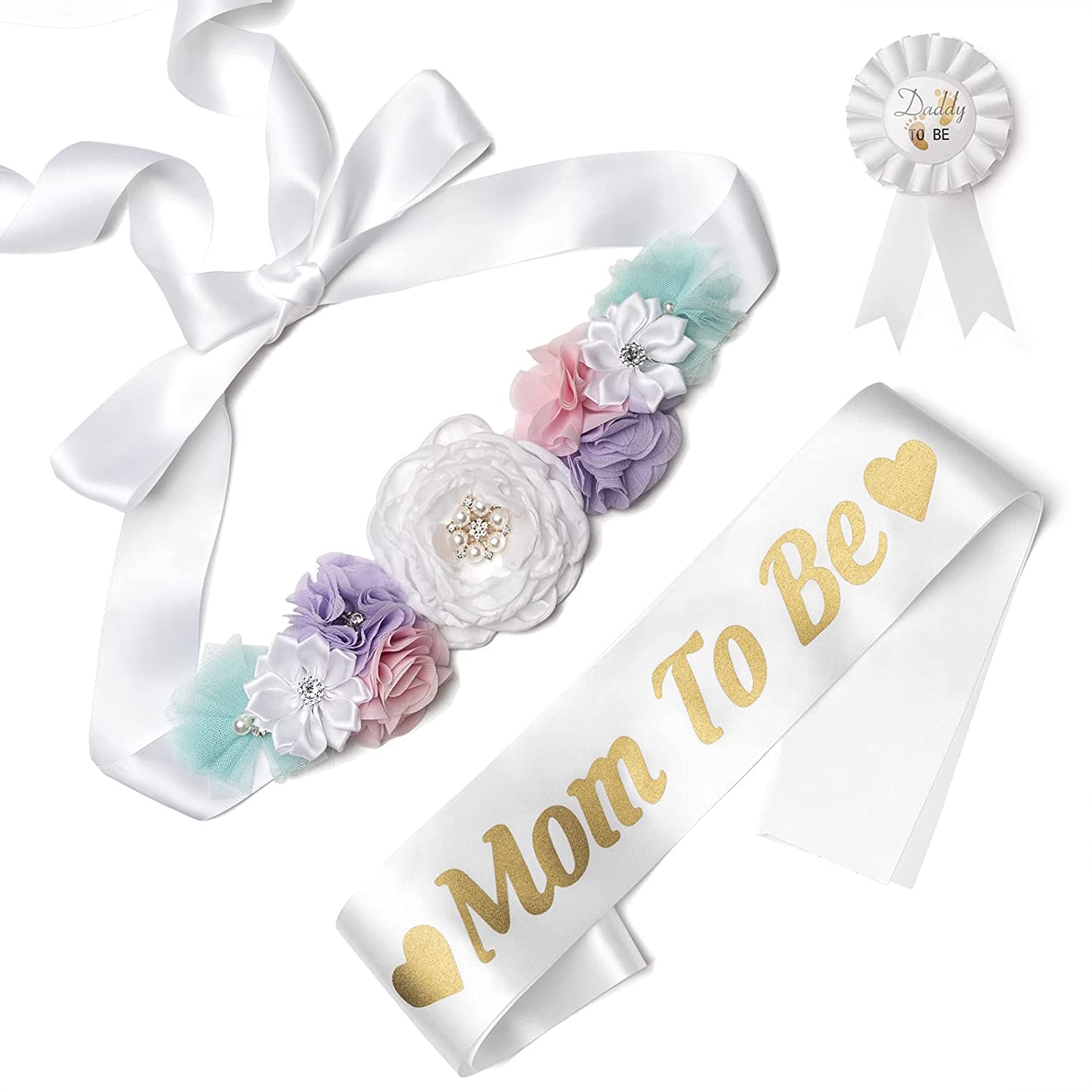 Baby Bee Baby Shower Mommy Sash Pregnancy Sash Keepsake Baby Shower Flower for Gender Reveal (Royal Blue) Apparel & Accessories > Clothing Accessories > Sashes Baby Noah White Flower  