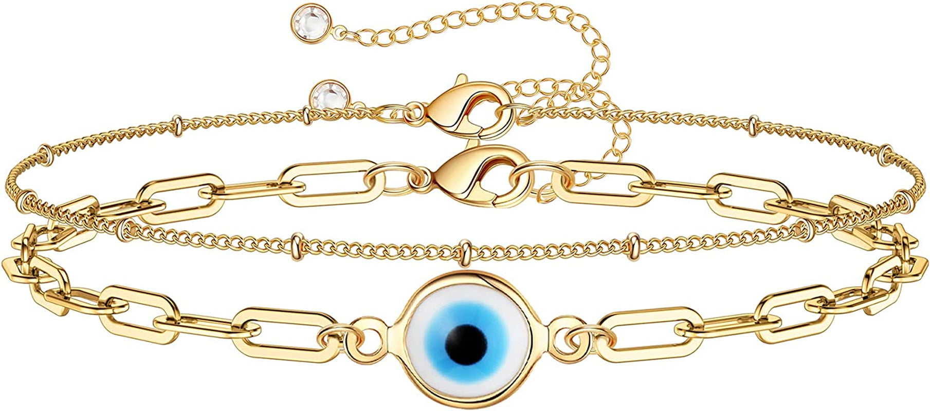 Dainty Gold Bracelets for Women, 14K Gold Filled Adjustable Layered Bracelet Cute Evil Eye Oval Chain Pearl Bar Turtle Gold Bracelets for Women Jewelry Apparel & Accessories > Jewelry > Bracelets Turandoss Chain&Evil Eye  