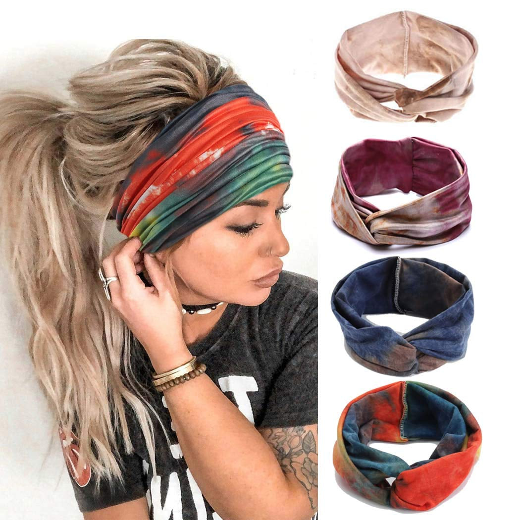 Gortin Boho Headbands Criss Cross Hair Bands Stretch Yoga Sweatband Turban Tie Dye Wide Head Wraps Twist Head Bands for Women and Girls4 Pcs (A-Tie Dye) Apparel & Accessories > Clothing Accessories > Bandanas & Headties GORTIN A-Tie Dye  