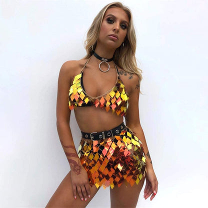 Nicute Festival Body Chain Sequins Tassel Skirt Set Sexy Summer Beach Bikini Bra Body Jewelry for Women and Girls Apparel & Accessories > Jewelry > Body Jewelry Nicute   