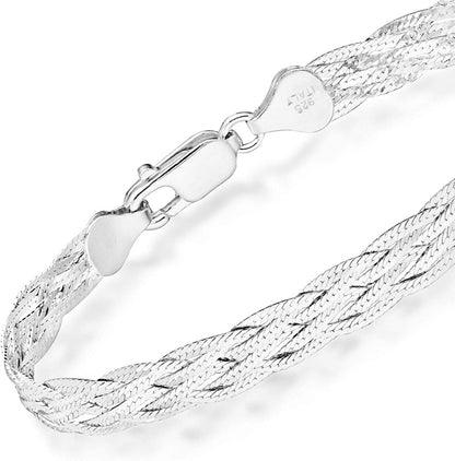 Miabella 925 Sterling Silver Italian 6-Strand Diamond-Cut 7Mm Braided Herringbone Chain Bracelet for Women Teen Girls, 925 Italy Apparel & Accessories > Jewelry > Bracelets Miabella   