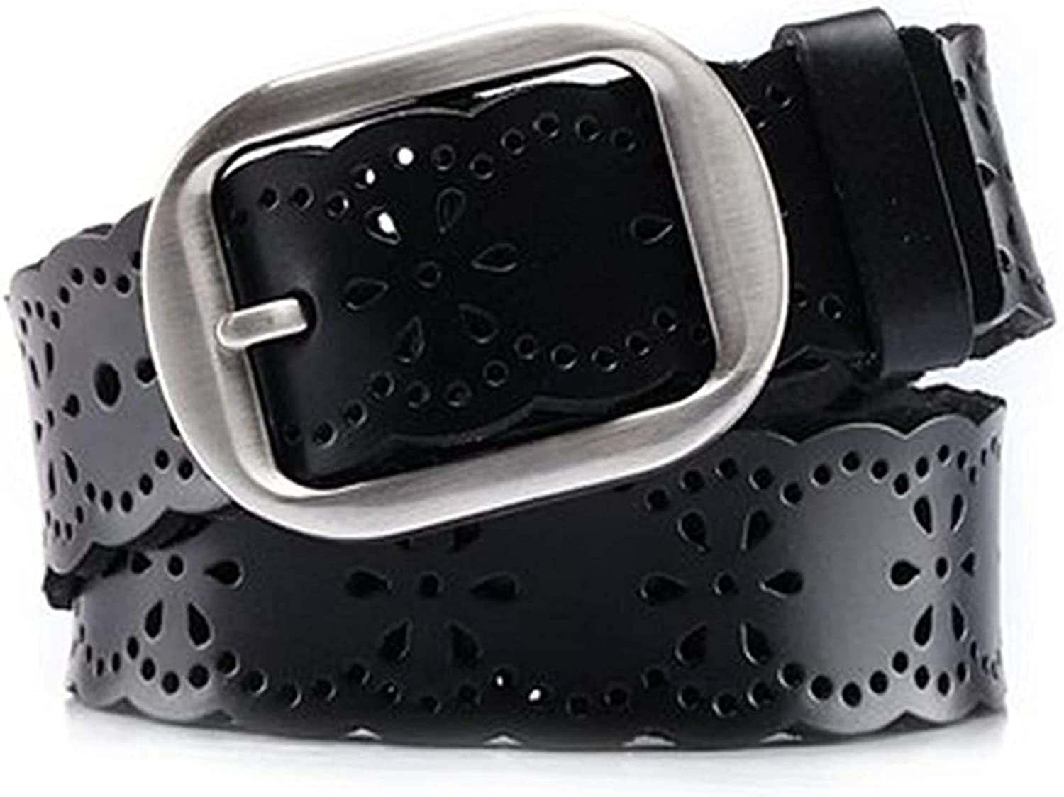 JASGOOD Women’S Hollow Flower Leather Belt for Jeans Pants Wide Belt for Ladies Apparel & Accessories > Clothing Accessories > Belts KYLIE MAX B-black Suitable for waist size 37-44" 