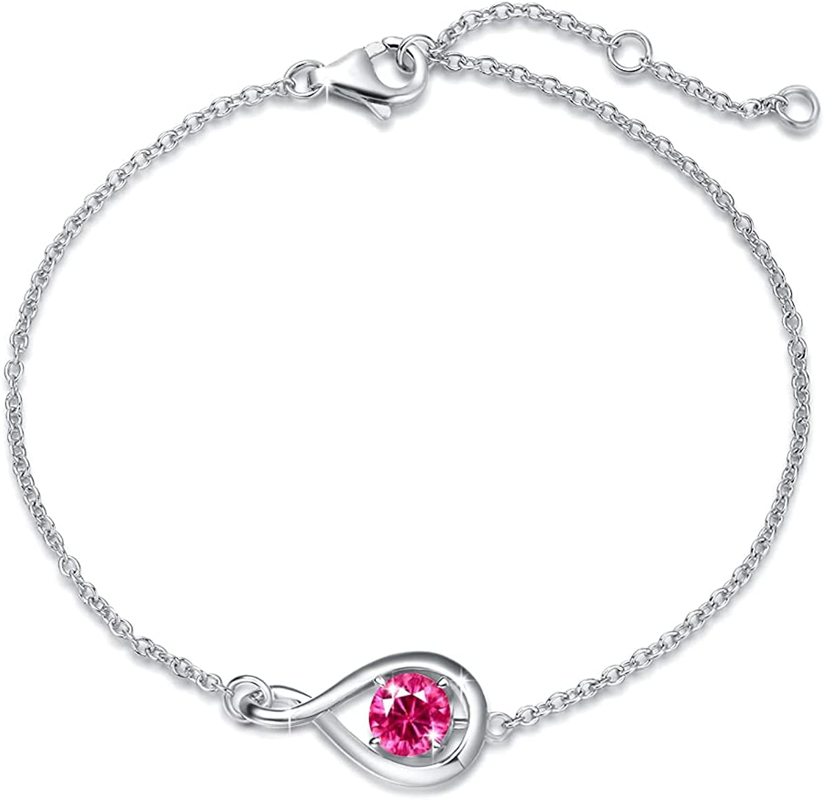 FANCIME 925 Sterling Silver Birthstone Bracelets for Women Dainty Simple Infinity Bracelet Fine Jewelry Birthday Anniversary Christmas Gifts for Girls Mom Wife Her, Chain Length 6.7"+1.2" Extend Apparel & Accessories > Jewelry > Bracelets FANCIME Oct.-Created Tourmaline  