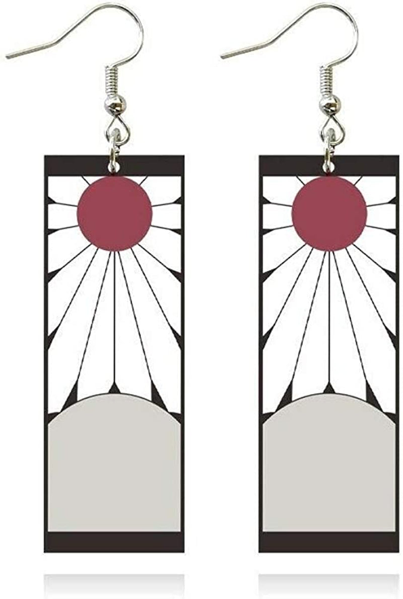 Demon Slayer Tanjiro &Hanafuda Earrings, Acrylic Earrings, Kimetsu No Yaiba Cosplay Anime Earrings Apparel & Accessories > Jewelry > Earrings FunMular ear hooks C  