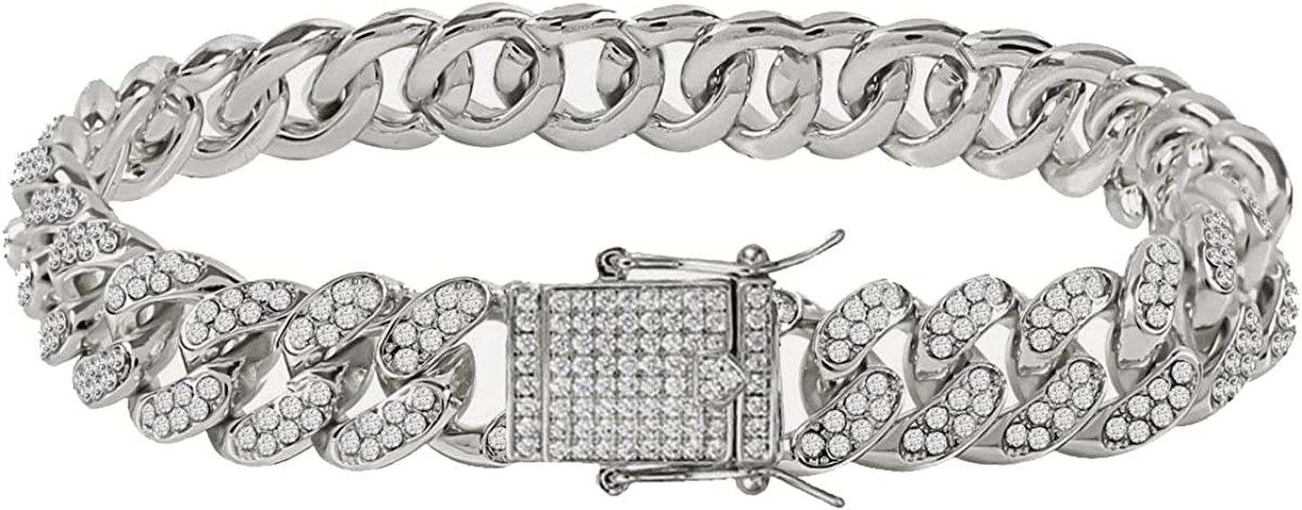 Cuban Link Anklets for Women plus Size Large Ankle Bracelets Gold Silver Rhinestone Diamond Bling Anklets Women 9 10 Inch Apparel & Accessories > Jewelry > Anklets BLBLJERY 13mm-Silver 9 inch 