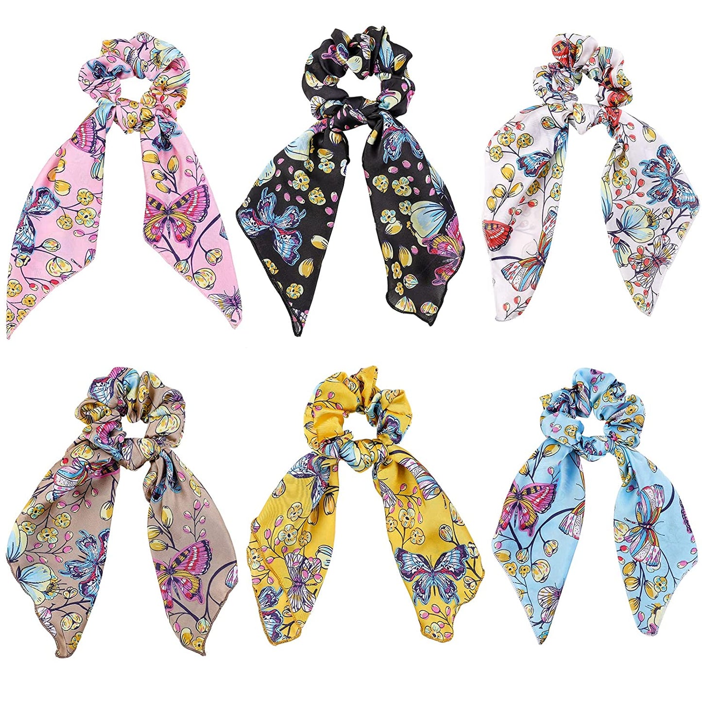 Cutewing Paisley Hair Scrunchies with Bow Hair Scarves Scrunchy Ponytail Holder Elastics Hair Bands Ribbon Hair Tie for Women Girls with 6PCS Apparel & Accessories > Clothing Accessories > Bandanas & Headties Cutewing colorful butterfly  