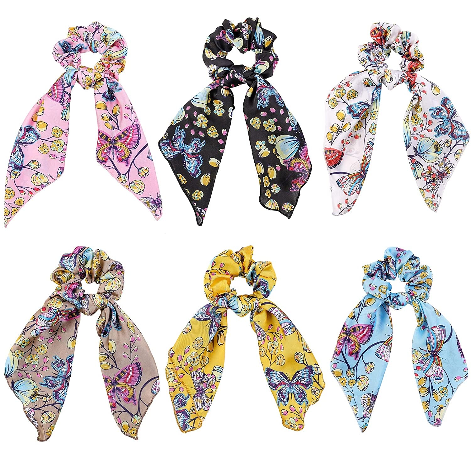 Cutewing Paisley Hair Scrunchies with Bow Hair Scarves Scrunchy Ponytail Holder Elastics Hair Bands Ribbon Hair Tie for Women Girls with 6PCS Apparel & Accessories > Clothing Accessories > Bandanas & Headties Cutewing colorful butterfly  