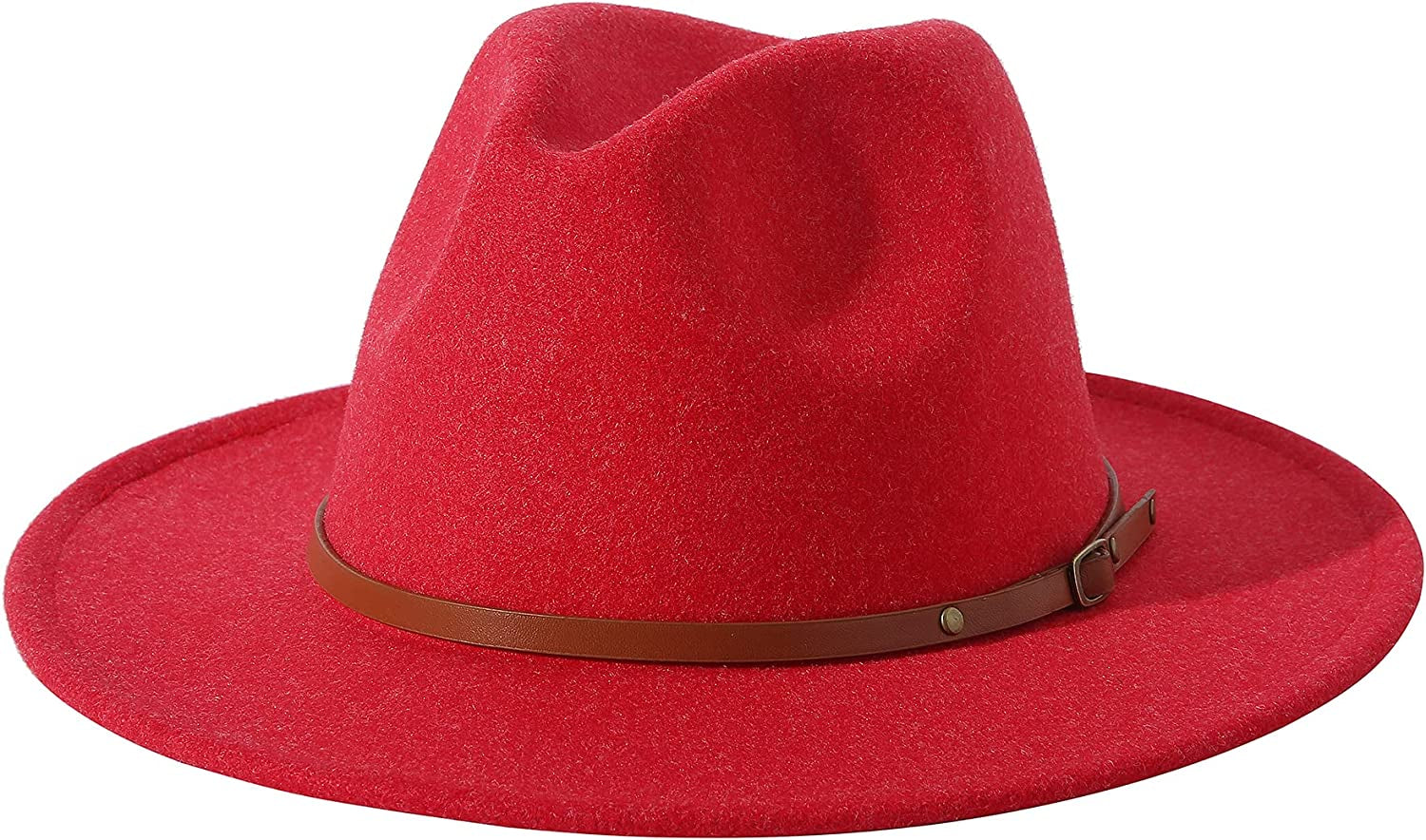 Lanzom Women Lady Felt Fedora Hat Wide Brim Wool Panama Hats with Band Apparel & Accessories > Clothing Accessories > Hats Lanzom E-red  