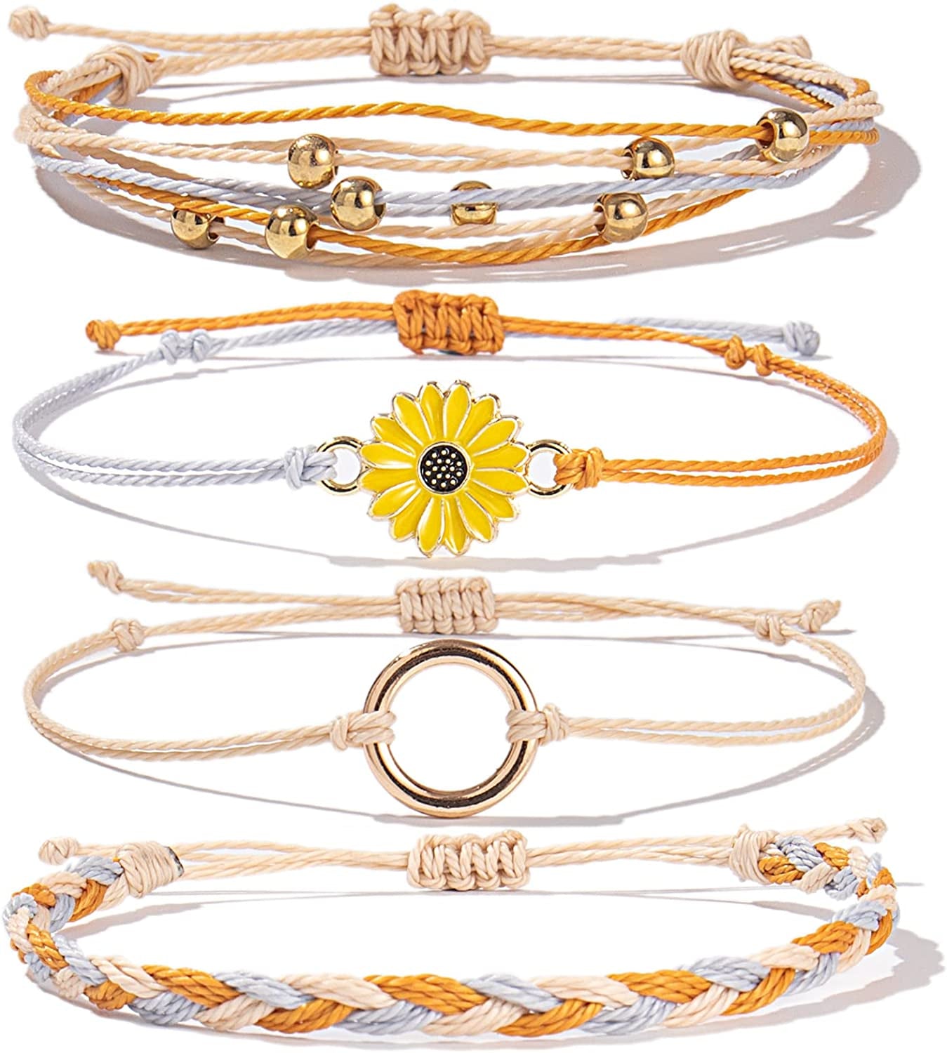Sunflower String Bracelet Handmade Braided Rope Charms Boho Surfer Bracelet for Teen Girls Preteens Women Apparel & Accessories > Jewelry > Bracelets FANCY SHINY Dark Orange  