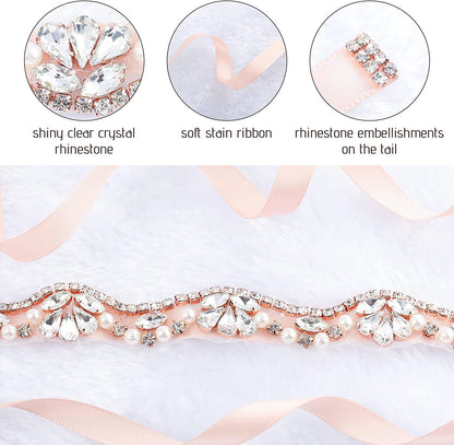 Bling Handmade Rhinestone Bridal Belt Crystal Diamond Wedding Belt Ribbon Sash Apparel & Accessories > Clothing Accessories > Belts Geyoga   