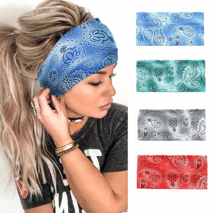 Urieo Boho Headbands Stretch Paisley Print Bandana Headband Criss Cross Hair Bands Knotted Head Wrap Yoga Daily for Women and Girls (Pack of 4) (A) Apparel & Accessories > Clothing Accessories > Bandanas & Headties Urieo F  