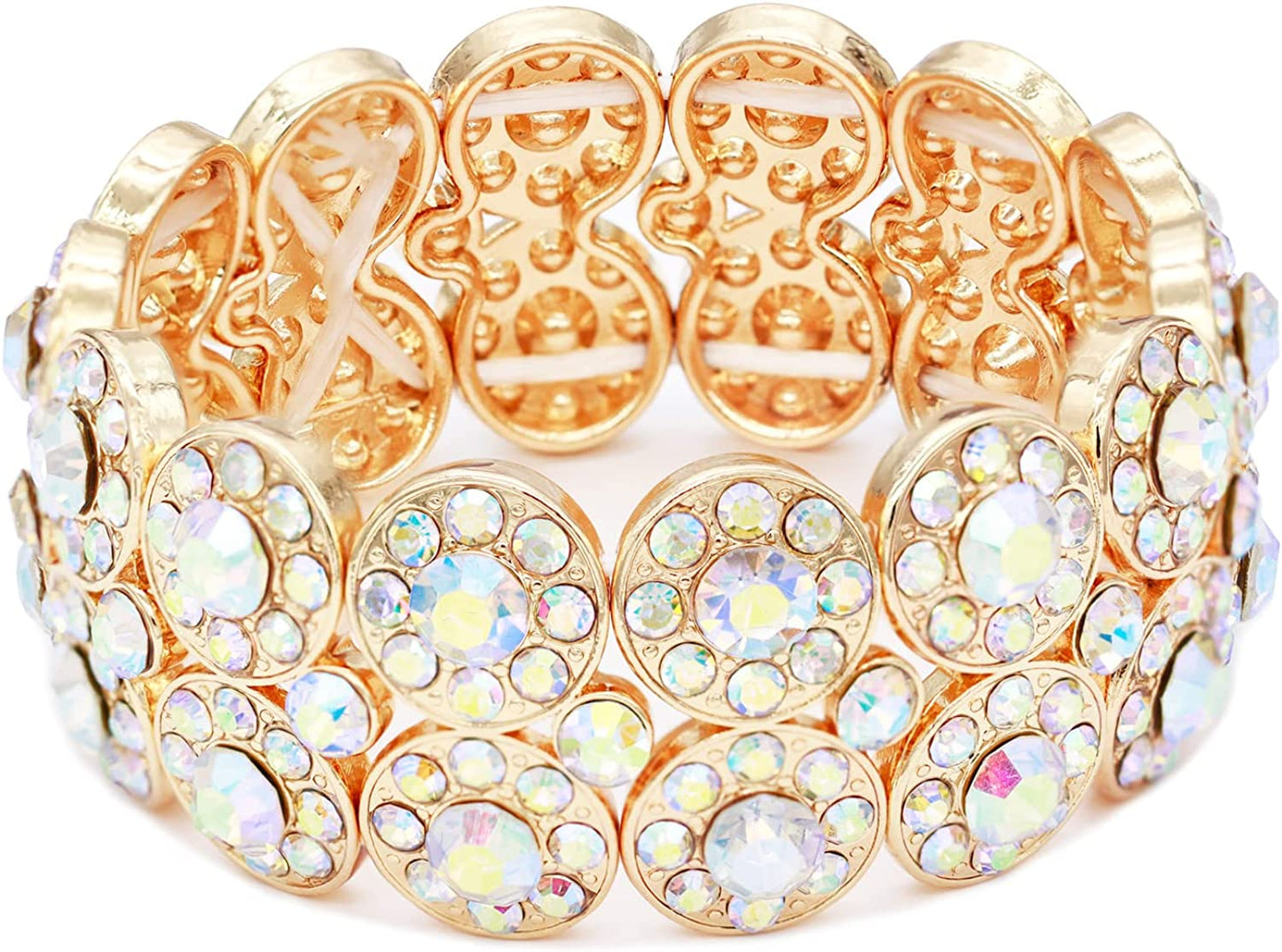 Lavencious 2 Rows Rhinestone Stretch Bracelet Evening Party Jewelry 7” Apparel & Accessories > Jewelry > Bracelets Impression Costume Jewelry Inc Gold AB  