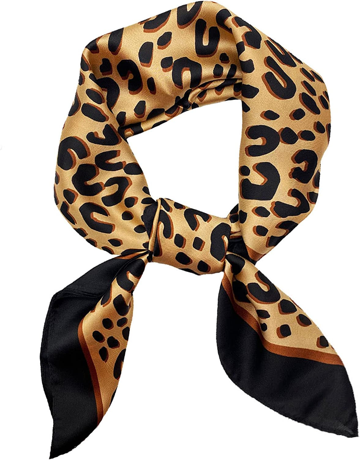 Fashion Hair Scarf for Women Lightweight Silk Feeling Head Scarves Square Bandanas 27.5× 27.5 Inches Apparel & Accessories > Clothing Accessories > Bandanas & Headties Roizsx E-leopard Print  