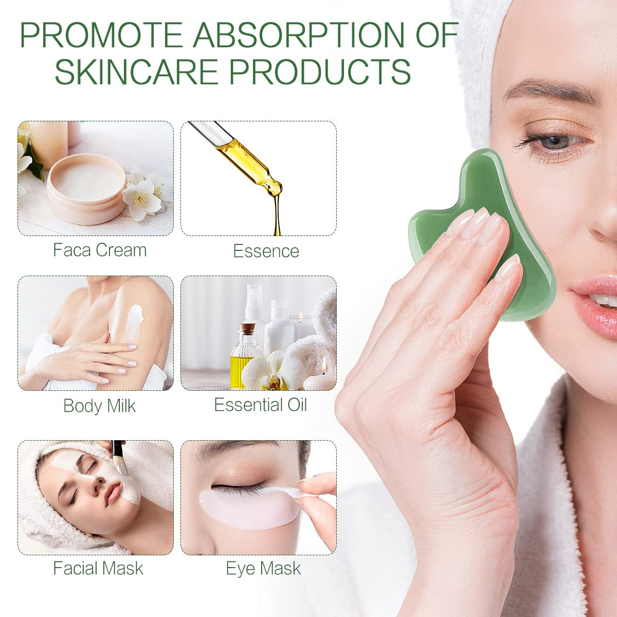 Gua Sha Facial Tools Stone Massage Guasha Tool for Face - by FUANKANG (Green) Health & Beauty > Personal Care > Cosmetics > Cosmetic Tools > Skin Care Tools FUANKANG   