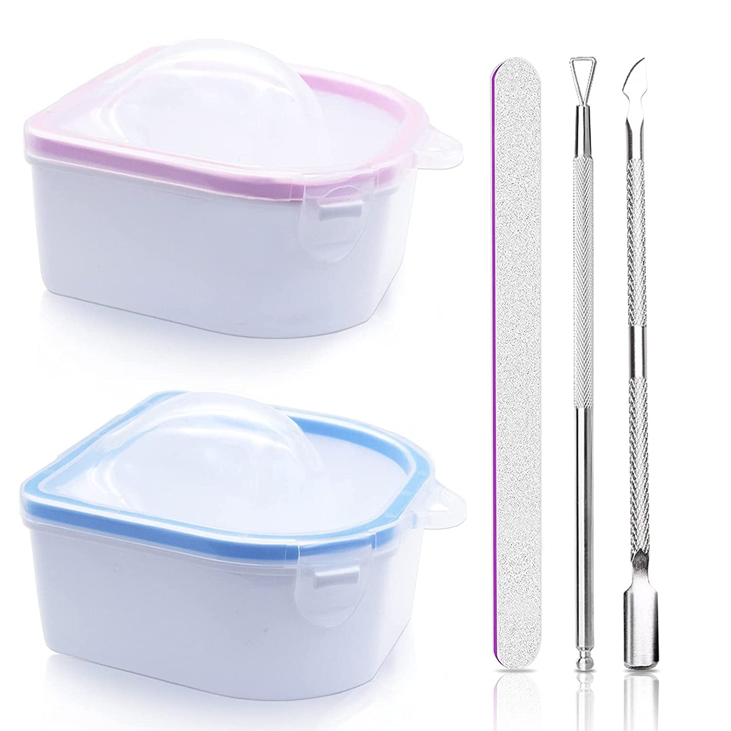 Nail Soaking Bowl Manicure Bowl, 2PCS Nail Soak off Bowl Acrylic Soak off Bowl Polish Remover Soak Bowls with Cuticle Peeler,Cuticle Pusher Cutter and Nail Files Manicure Tools Health & Beauty > Personal Care > Cosmetics > Cosmetic Tools > Nail Tools Namgznso 2pcs Pink Blue  