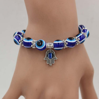 Evil Eye Hamsa Blue Beaded Charm Stretch Bracelet Hand of Fatima Turkish Lucky Evil Eye Bracelet for Protection and Blessing(10 Mm-Plastic) Apparel & Accessories > Jewelry > Bracelets generic   