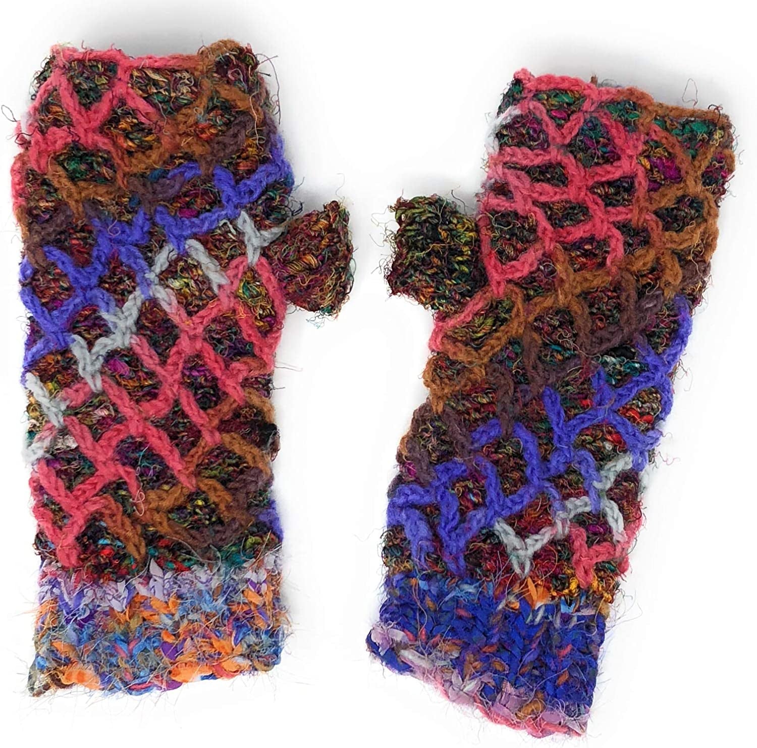 Diamond Weave Insulated Fleece Lined Raw Silk Knit Warm Texting Fingerless Gloves Thumb Hole Hand Mittens Apparel & Accessories > Clothing Accessories > Gloves & Mittens Nickanny's Purple / Pink  