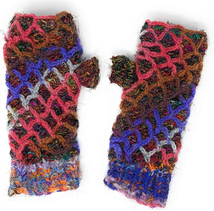 Diamond Weave Insulated Fleece Lined Raw Silk Knit Warm Texting Fingerless Gloves Thumb Hole Hand Mittens Apparel & Accessories > Clothing Accessories > Gloves & Mittens Nickanny's Purple / Pink  