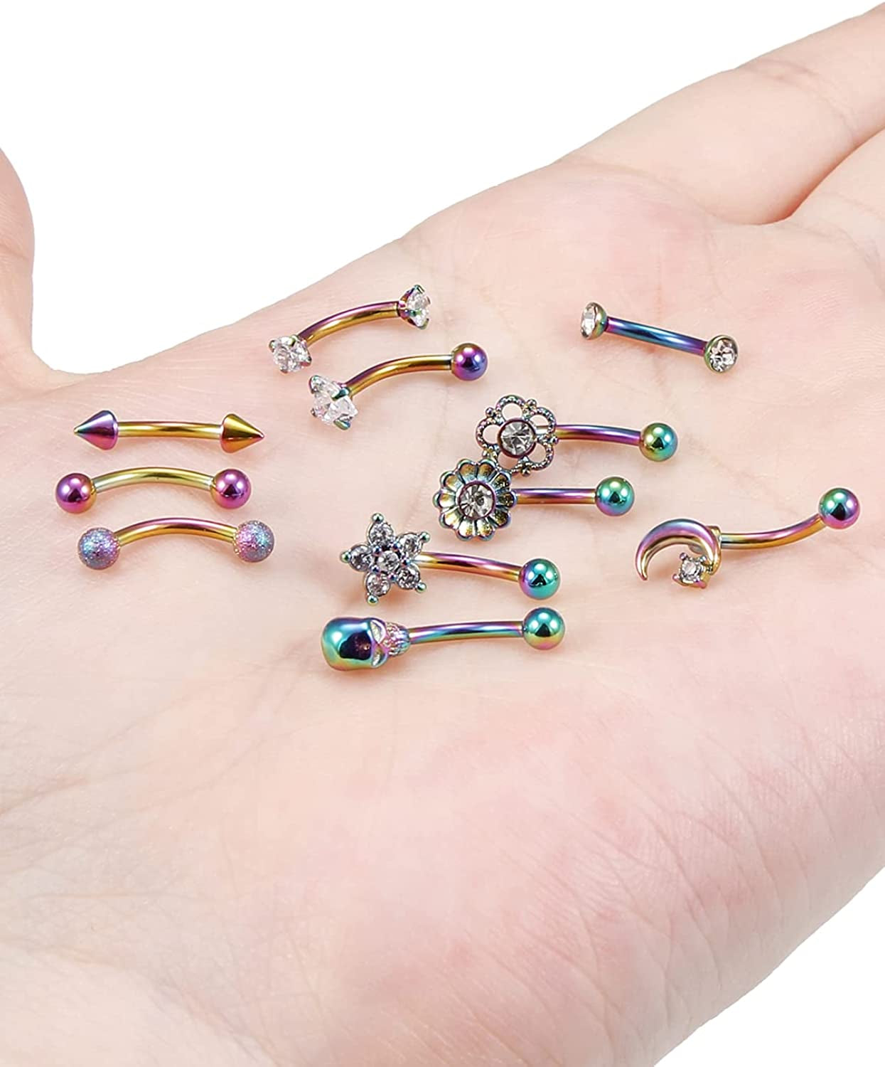Oufksiyy 16G Rook Piercing Jewerlry Surgical Steel Eyebrow Piercing Jewelry Flower Crystal Heart CZ Moon Shape Eyebrow Rings Snake Eyes Rook Earrings for Women Men Tongue Retainer，Silver Barbell Apparel & Accessories > Jewelry > Body Jewelry Oufksiyy   