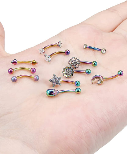 Oufksiyy 16G Rook Piercing Jewerlry Surgical Steel Eyebrow Piercing Jewelry Flower Crystal Heart CZ Moon Shape Eyebrow Rings Snake Eyes Rook Earrings for Women Men Tongue Retainer，Silver Barbell Apparel & Accessories > Jewelry > Body Jewelry Oufksiyy   
