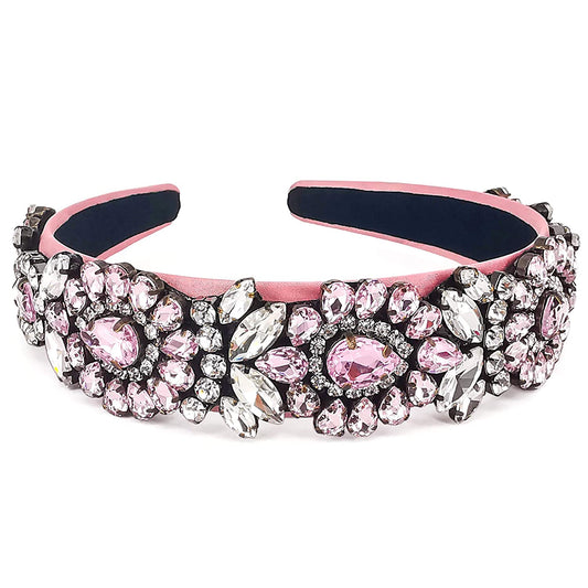 QTMY Fashion Crystal Headbands Baroque Gemstone Hair Accessories Head Band Fashion Headwear Hairbands for Women,Pink Apparel & Accessories > Clothing Accessories > Headwear QTMY   