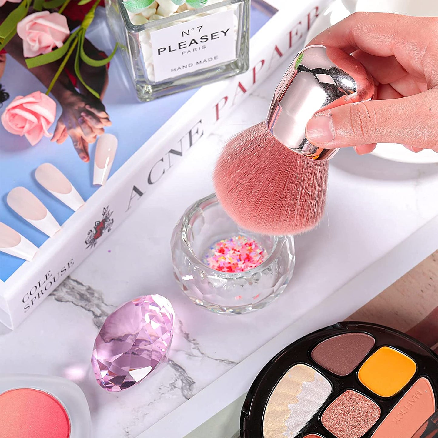 Nail Dust Brush Nail Powder Brush Nail Art Cleaning Brush Acrylic Duster Brush, Nail Dappen Dish Glass Dappen Dish with Lid Glass Nail Cup Nail Glassware for Women Girls Nail Art Manicure Tools, Pink Health & Beauty > Personal Care > Cosmetics > Cosmetic Tools > Nail Tools CHENGU   