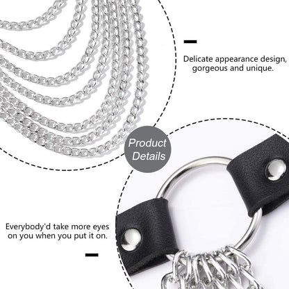 Twinklede Punk Leather Belly Waist Chain Belt Silver Layered Body Chains Festival Rave Body Chain Jewelry for Women and Girls Apparel & Accessories > Jewelry > Body Jewelry Twinklede   