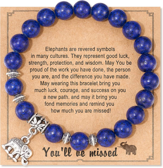 HGDEER Farewell Gifts, Natural Stone Lucky Elephant Bracelets Goodbye Retirement Gifts for Women Men Apparel & Accessories > Jewelry > Bracelets HGDEER Blue  