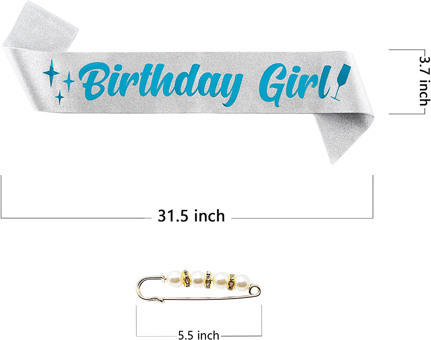 Birthday Girl Sash Glitter with Foil for Women Happy Birthday Party Favors Supplies and Decorations Blue Satin Gift Apparel & Accessories > Clothing Accessories > Sashes MGJSRNH   