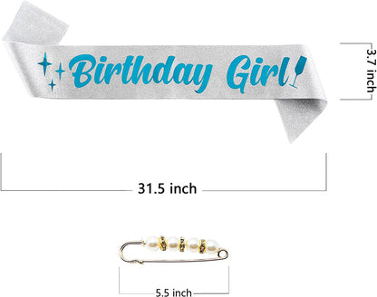 Birthday Girl Sash Glitter with Foil for Women Happy Birthday Party Favors Supplies and Decorations Blue Satin Gift Apparel & Accessories > Clothing Accessories > Sashes MGJSRNH   
