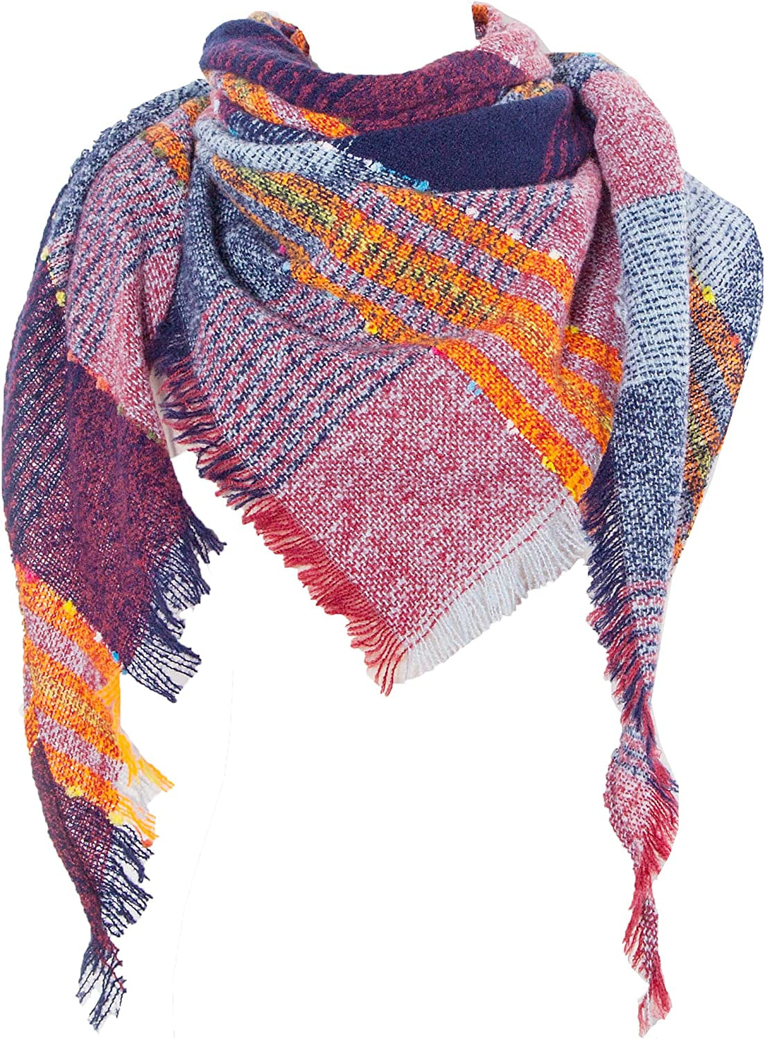 Wander Agio Womens Winter Scarfs Warm Scarf Half Shawls Triangle Scarves Stripe Plaid Apparel & Accessories > Clothing Accessories > Scarves & Shawls Wander Agio Yellow Wine Red 08  
