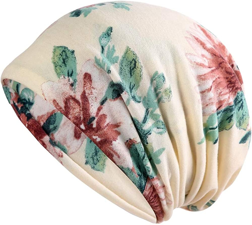 HONENNA Printed Turban Headband Chemo Cap Soft Sleep Beanie Apparel & Accessories > Clothing Accessories > Headwear HONENNA Beige  