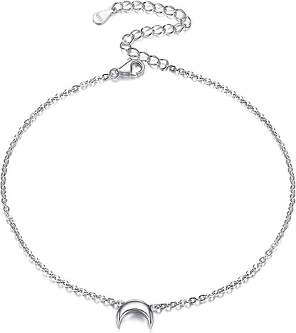 Chicsilver Personalized 925 Sterling Silver Tiny Heart/Moon/Star/Sun/Dot/Triangle Anklets Simple Dainty Foot Jewelry for Women, Silver/Gold/Rose Gold(With Gift Box) Apparel & Accessories > Jewelry > Anklets ChicSilver Jewelry 03. Moon Silver 