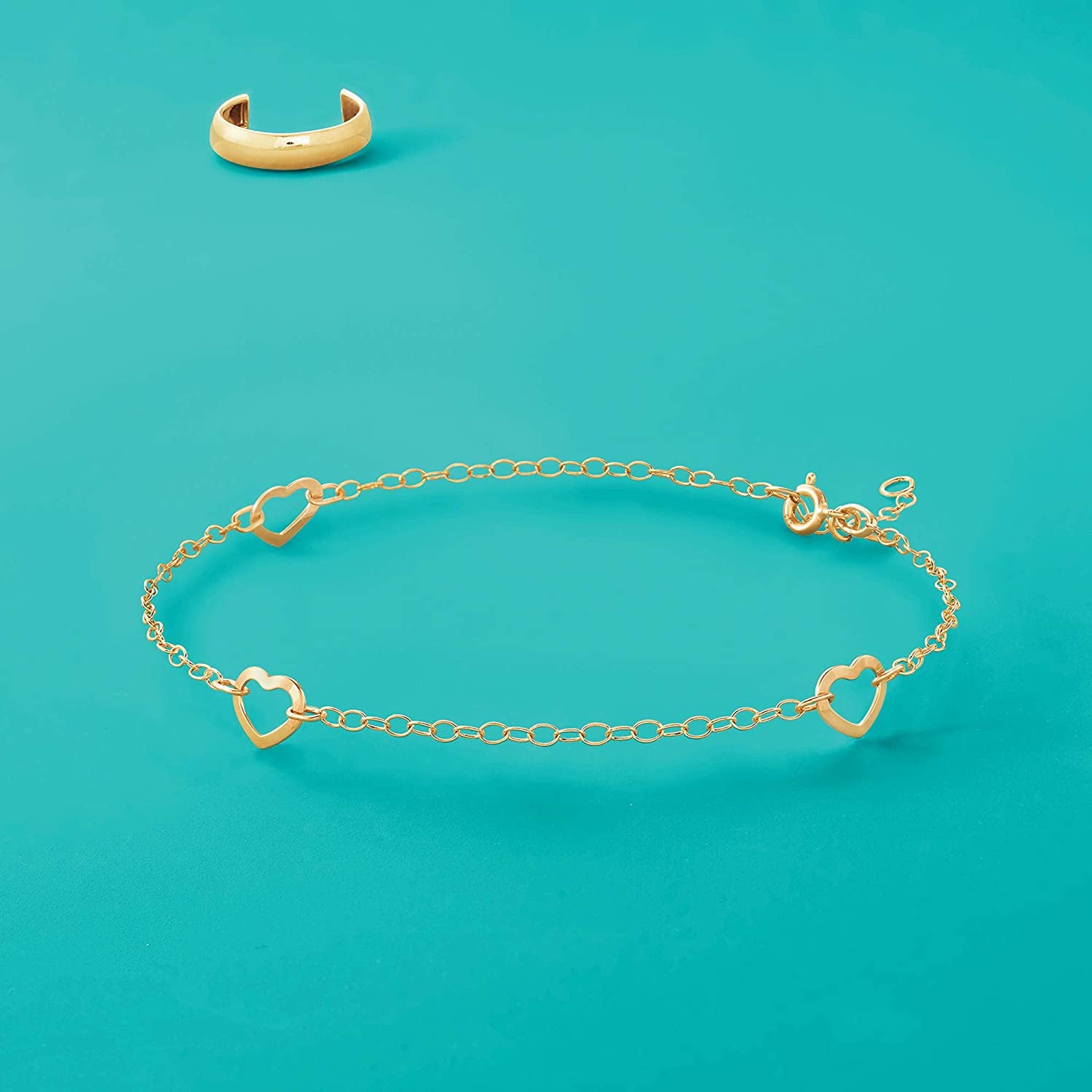 Ross-Simons Italian 14Kt Yellow Gold Open-Space Heart Station Anklet. 9 Inches Apparel & Accessories > Jewelry > Anklets Ross-Simons   