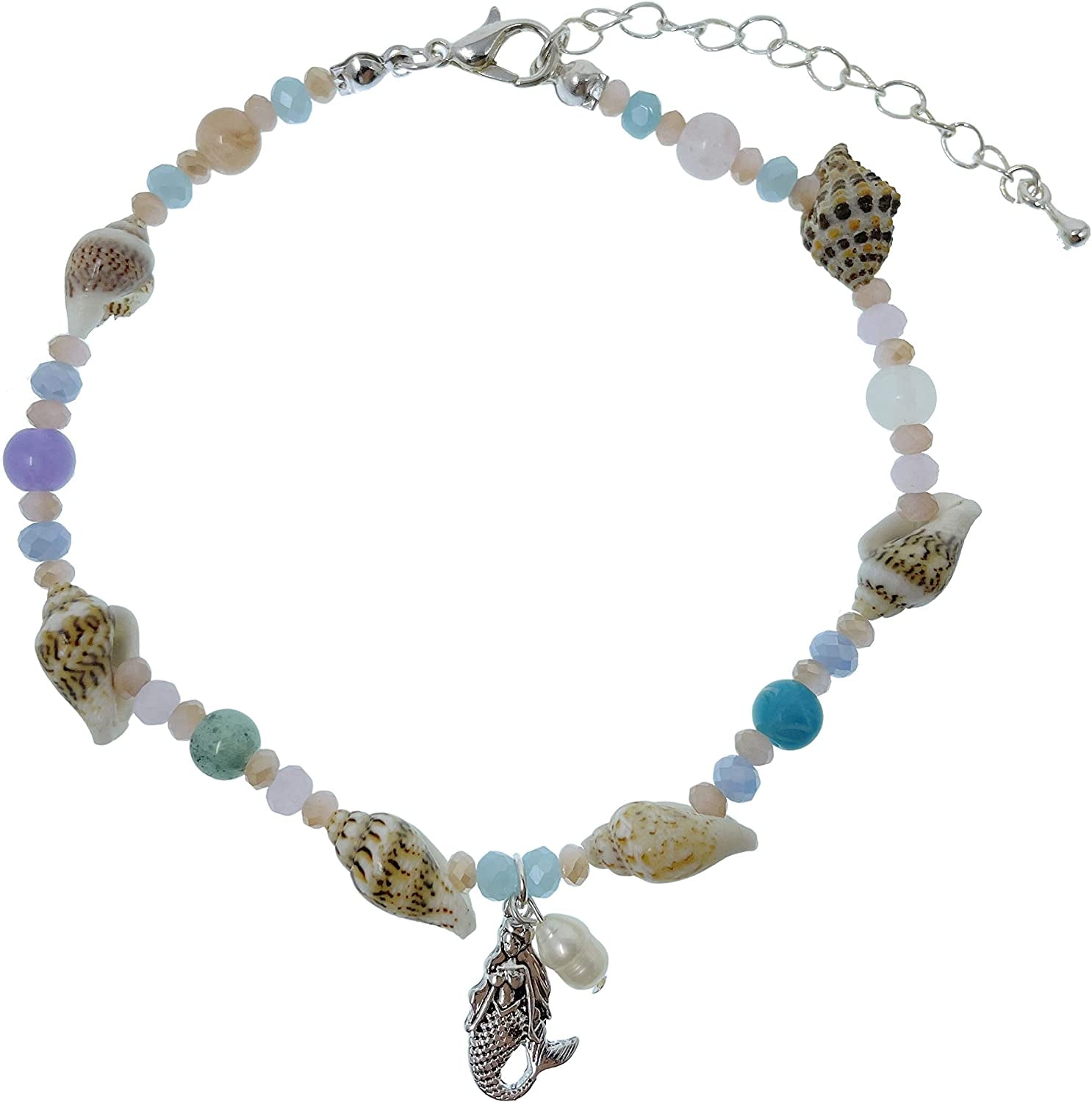 Elosee Sealife Theme Seashell Freshwater Pearl Bead Anklet Apparel & Accessories > Jewelry > Anklets Elosee Mermaid - Multi Color  