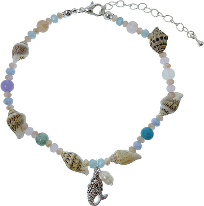 Elosee Sealife Theme Seashell Freshwater Pearl Bead Anklet Apparel & Accessories > Jewelry > Anklets Elosee Mermaid - Multi Color  