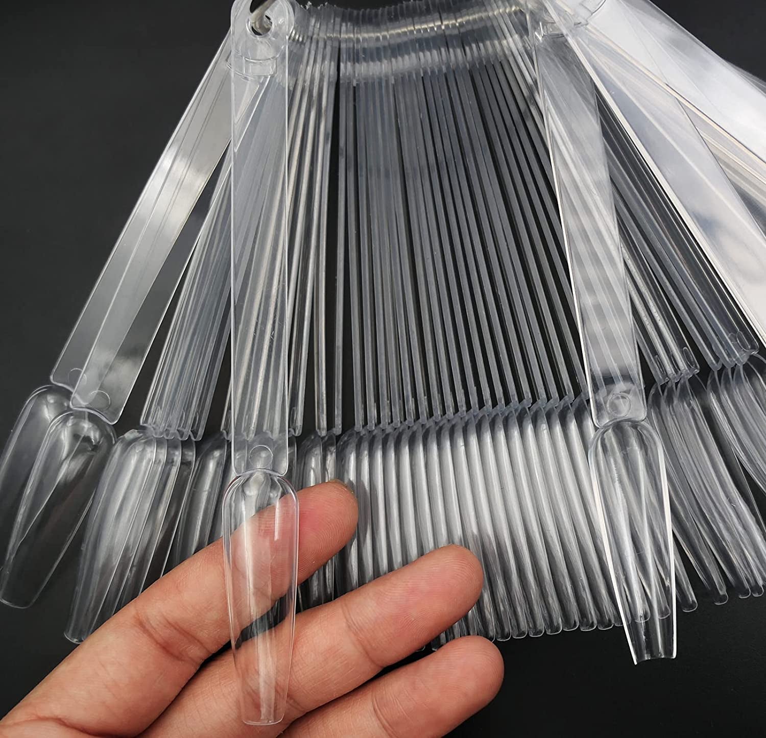 Loveourhome 150Pc Long Coffin Nail Swatch Sticks Vanish Polish Color Design Display Stick Tips Ballerina Sample Tester Sticks Nails Art Practice Tools with Rings Health & Beauty > Personal Care > Cosmetics > Cosmetic Tools > Nail Tools LoveOurHome   