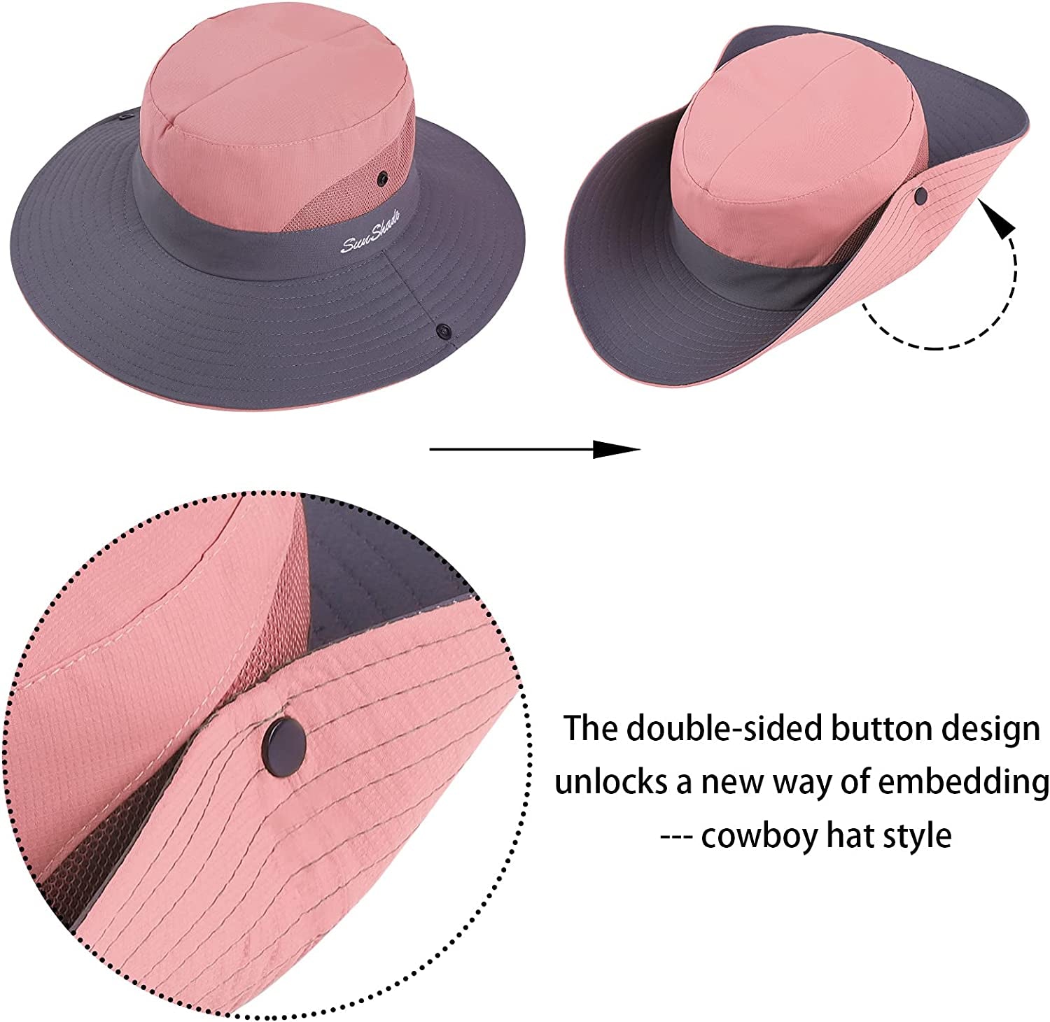 Cooraby Women Summer Sun Hat Ponytail Hole Cap Wide Brim Adjustable Hat Apparel & Accessories > Clothing Accessories > Hats Cooraby   