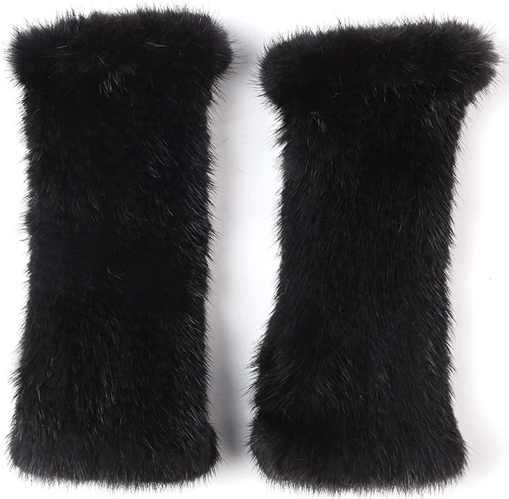 Valpeak Womens Winter Mittens Knitted Mink Fur Gloves Fingerless Arm Warmers Cold Weather Elasticity Apparel & Accessories > Clothing Accessories > Gloves & Mittens Valpeak   