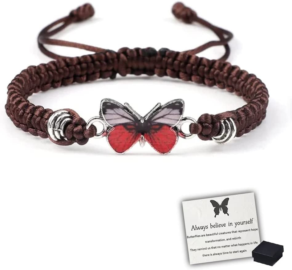 Butterfly Charm Bracelet, Adjustable Hand Woven Bracelets, Cute Butterfly Charm Bracelets, Bracelet Suitable for Family Butterfly Jewelry (Silver) Apparel & Accessories > Jewelry > Bracelets KKLM Brown a  