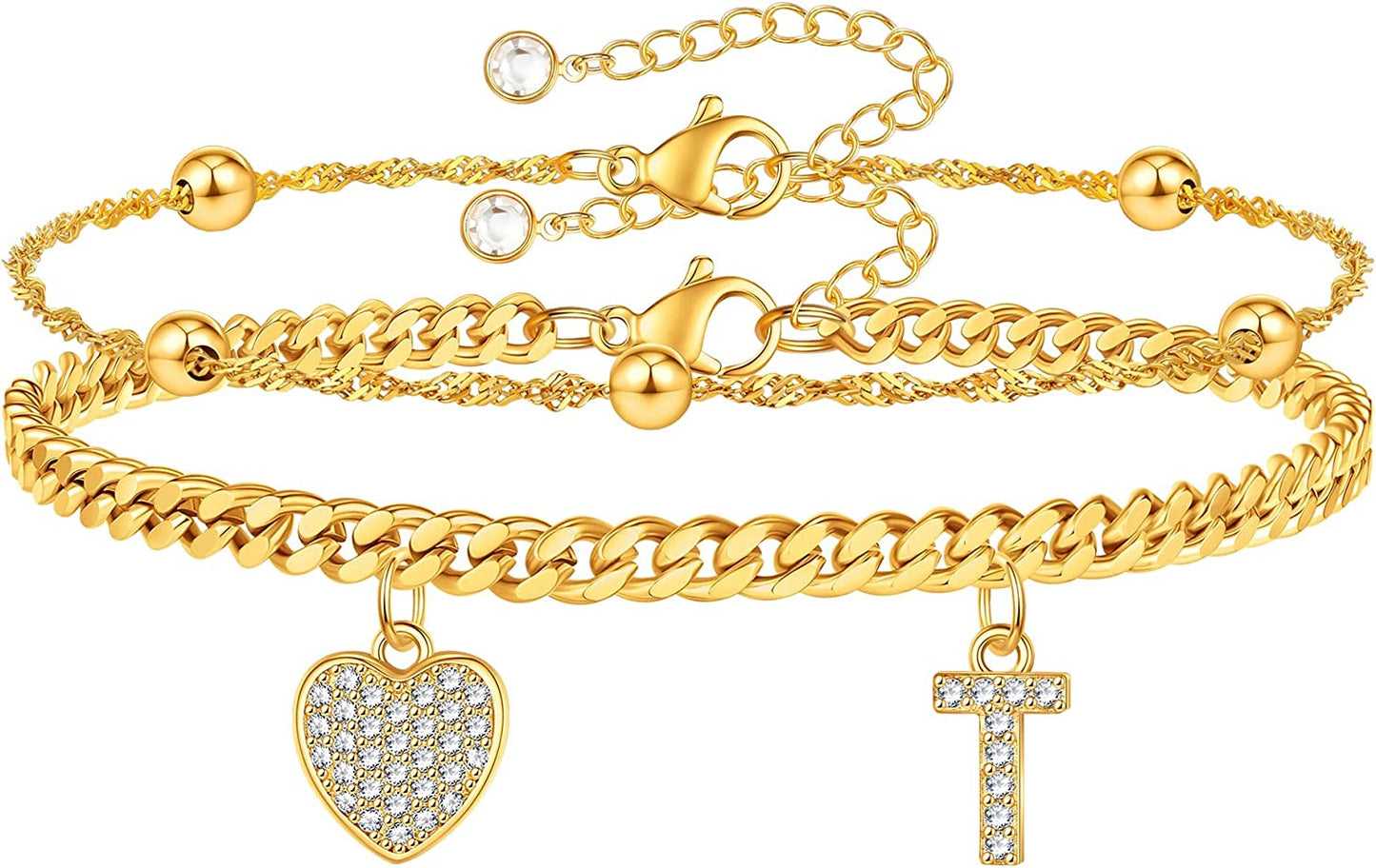 Gold Ankle Bracelets for Women 14K Gold Plated Heart Initial Cuban Link Anklets for Women Charm Gold Anklet for Women Summer Bracelets for Teen Girls Women Anklets Jewelry Apparel & Accessories > Jewelry > Anklets BRIJEWLIC T  