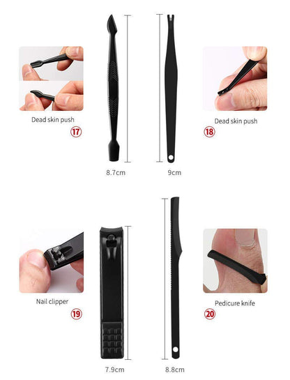SAIXIFU (23-Pieces) Manicure Set: Professional Manicure Kit with 23 Items, Including Hand Care, Facial Care and Foot Care, Black Stainless Steel Complete Manicure and Pedicure Set Health & Beauty > Personal Care > Foot Care SAIXIFU   