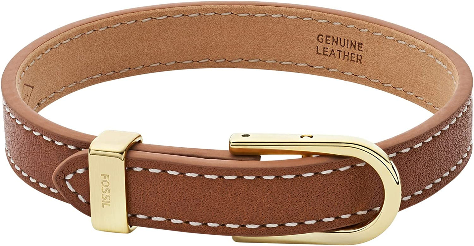 Fossil Women'S Stainless Steel and Genuine Leather Bracelet Apparel & Accessories > Jewelry > Bracelets Fossil Heritage Brown  