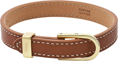 Fossil Women'S Stainless Steel and Genuine Leather Bracelet Apparel & Accessories > Jewelry > Bracelets Fossil Heritage Brown  