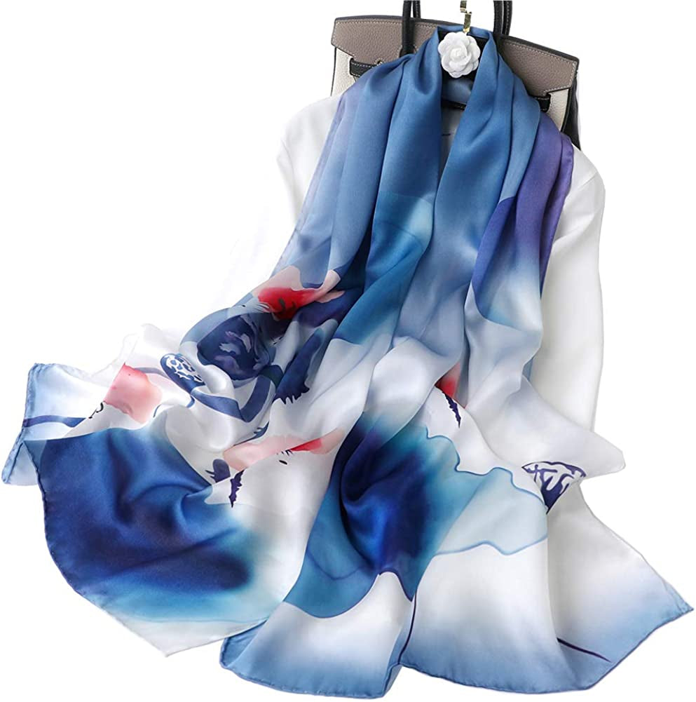 Women'S Mulberry Silk Scarf Floral Print Satin Long Scarf Wrap Shawl Apparel & Accessories > Clothing Accessories > Scarves & Shawls Smi&Love Jz11  